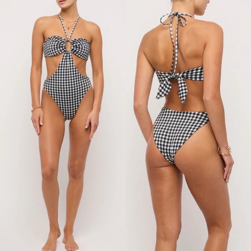 Mara Hoffman Blanca Cut Out One Piece Swimsuit in Gingham Print Size Large, NWT